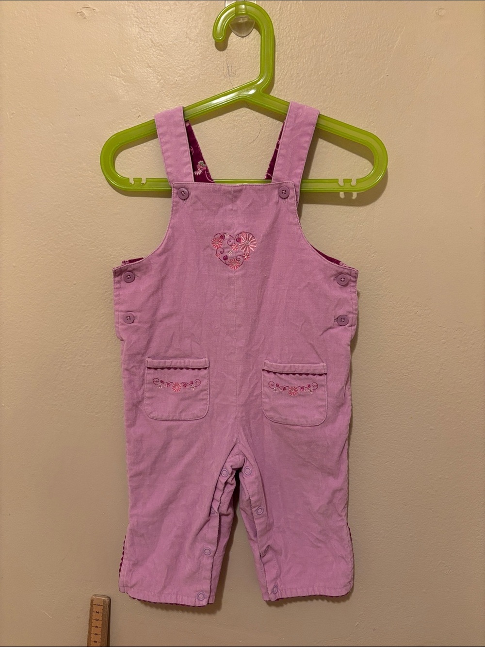 Place Pink Corduroy Overalls with Heart Detail
